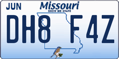 MO license plate DH8F4Z