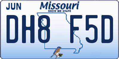 MO license plate DH8F5D