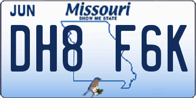 MO license plate DH8F6K