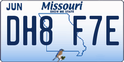 MO license plate DH8F7E