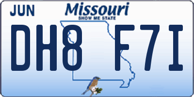 MO license plate DH8F7I