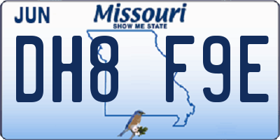 MO license plate DH8F9E