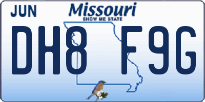 MO license plate DH8F9G