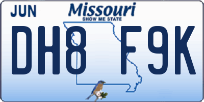 MO license plate DH8F9K