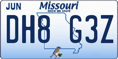 MO license plate DH8G3Z