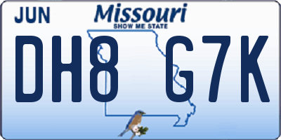 MO license plate DH8G7K