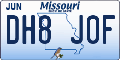 MO license plate DH8J0F