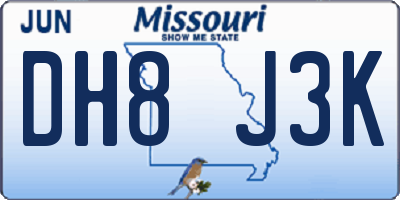 MO license plate DH8J3K