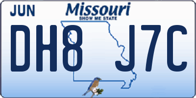 MO license plate DH8J7C