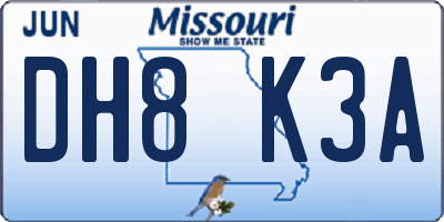 MO license plate DH8K3A