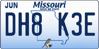 MO license plate DH8K3E