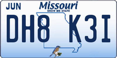 MO license plate DH8K3I