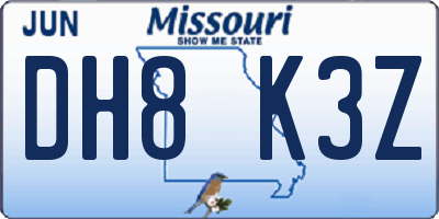 MO license plate DH8K3Z