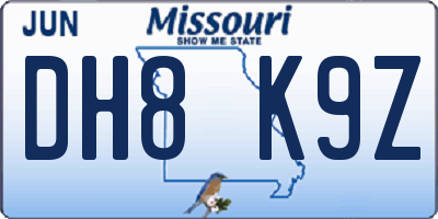 MO license plate DH8K9Z