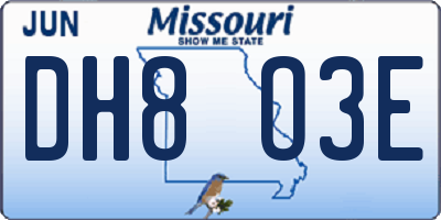 MO license plate DH8O3E