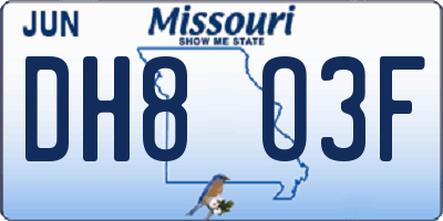 MO license plate DH8O3F