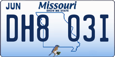MO license plate DH8O3I