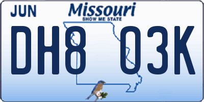 MO license plate DH8O3K