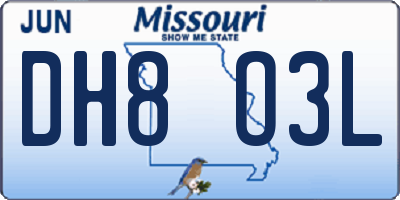 MO license plate DH8O3L