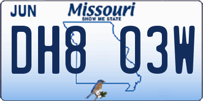MO license plate DH8O3W