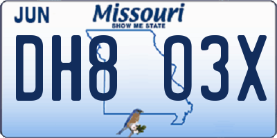 MO license plate DH8O3X