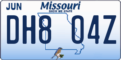 MO license plate DH8O4Z
