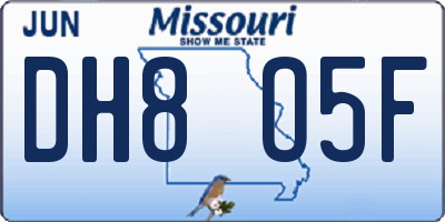 MO license plate DH8O5F