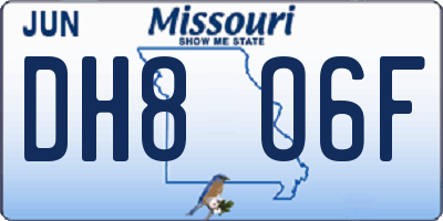 MO license plate DH8O6F
