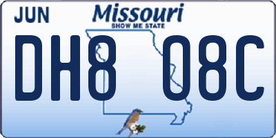MO license plate DH8O8C