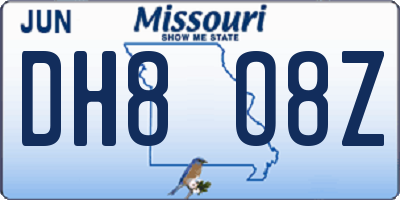 MO license plate DH8O8Z