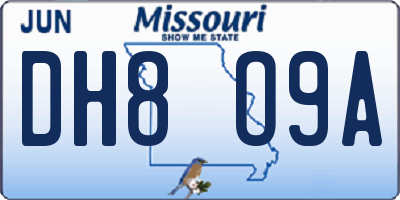 MO license plate DH8O9A