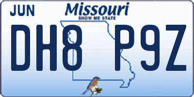 MO license plate DH8P9Z