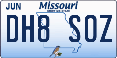 MO license plate DH8S0Z