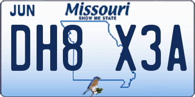 MO license plate DH8X3A