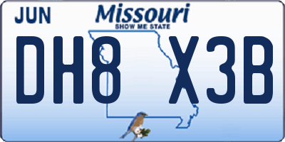 MO license plate DH8X3B