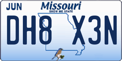 MO license plate DH8X3N