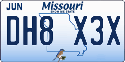 MO license plate DH8X3X