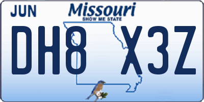 MO license plate DH8X3Z