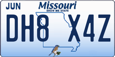 MO license plate DH8X4Z