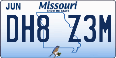 MO license plate DH8Z3M