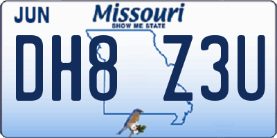 MO license plate DH8Z3U