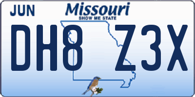 MO license plate DH8Z3X