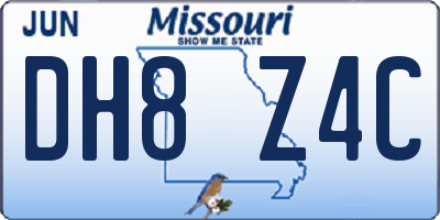 MO license plate DH8Z4C