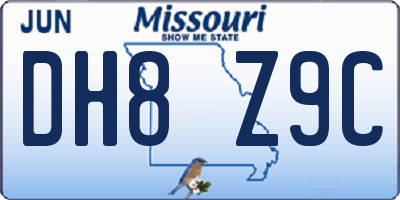 MO license plate DH8Z9C