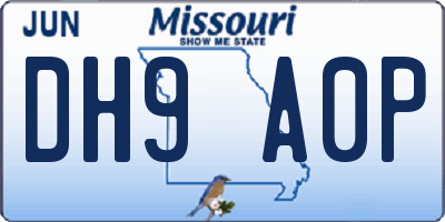 MO license plate DH9A0P