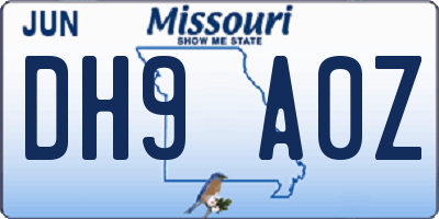 MO license plate DH9A0Z