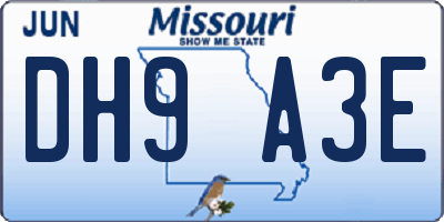 MO license plate DH9A3E