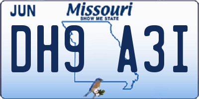 MO license plate DH9A3I