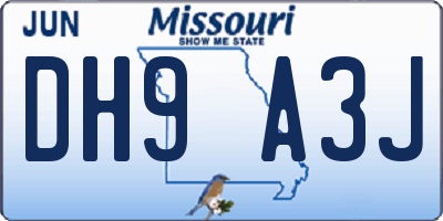 MO license plate DH9A3J