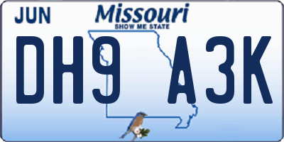 MO license plate DH9A3K